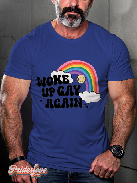 Men’s Gay Work Up Again Pride Rainbow Casual Print T-Shirt