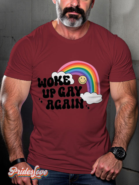 Men’s Gay Work Up Again Pride Rainbow Casual Print T-Shirt