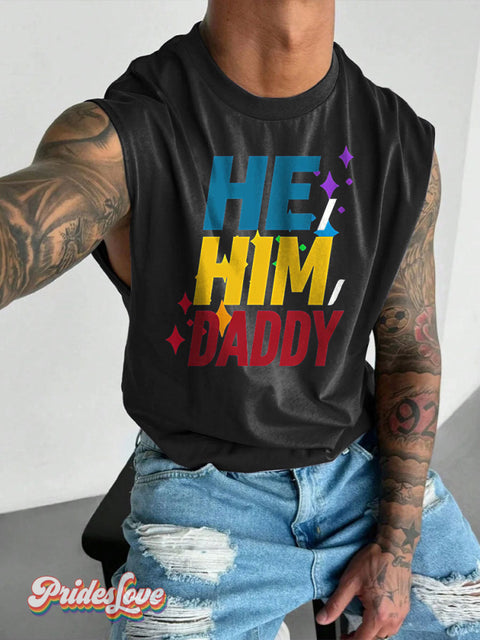 Men’s He Him Daddy LGBT Gay Pride Art Wide Shoulder Vest Black / S