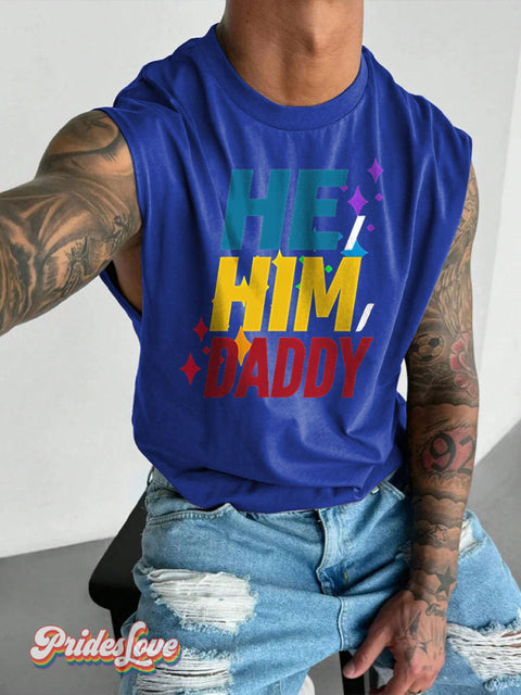 Men’s He Him Daddy LGBT Gay Pride Art Wide Shoulder Vest Blue / S