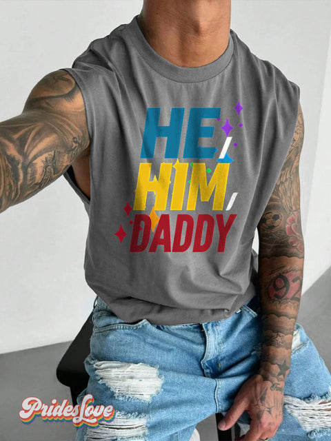 Men’s He Him Daddy LGBT Gay Pride Art Wide Shoulder Vest Grey / S