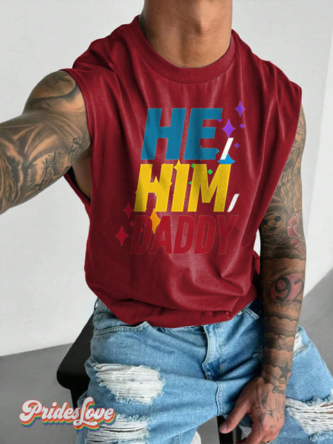Men’s He Him Daddy LGBT Gay Pride Art Wide Shoulder Vest Maroon / S