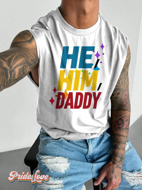 Men’s He Him Daddy LGBT Gay Pride Art Wide Shoulder Vest White / S