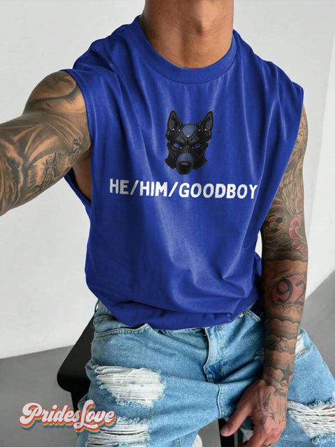 Men’s He Him Good Boy LGBT Gay Pride Art Wide Shoulder Vest Blue / S