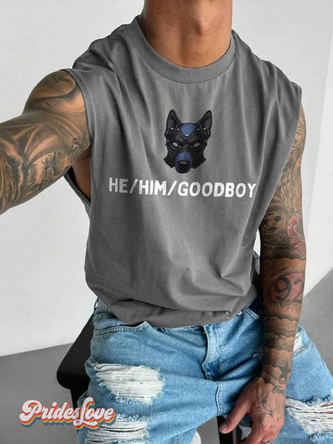 Men’s He Him Good Boy LGBT Gay Pride Art Wide Shoulder Vest Grey / S