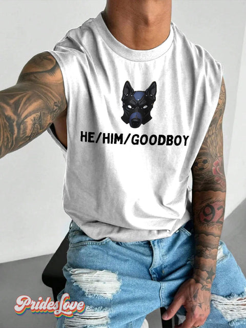 Men’s He Him Good Boy LGBT Gay Pride Art Wide Shoulder Vest White / S