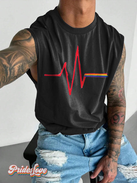 Men’s Heartbeat Rainbow Pride Wide Shoulder Vest Black / S