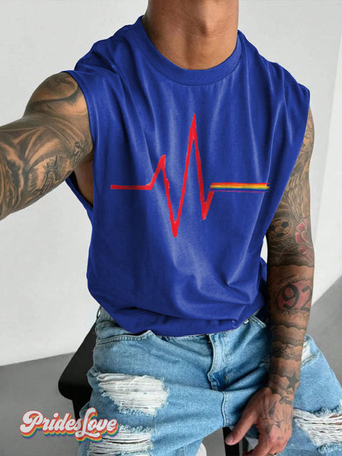 Men’s Heartbeat Rainbow Pride Wide Shoulder Vest Blue / S