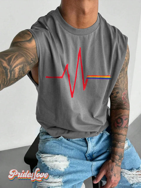 Men’s Heartbeat Rainbow Pride Wide Shoulder Vest Grey / S