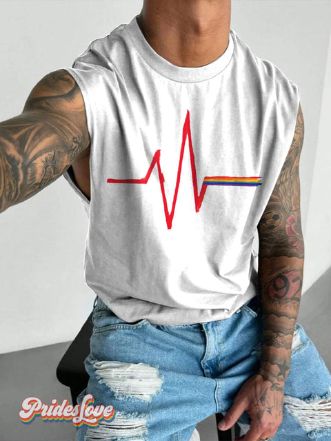 Men’s Heartbeat Rainbow Pride Wide Shoulder Vest White / S