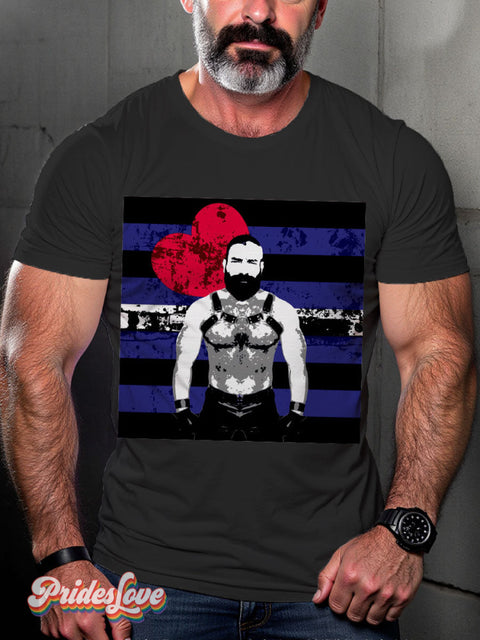 Men’s Hot Leather Daddy Muscle Bear Pride LGBT Gay Pride Art Casual Print T-shirt Black / S