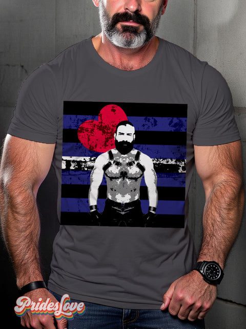 Men’s Hot Leather Daddy Muscle Bear Pride LGBT Gay Pride Art Casual Print T-shirt Grey / S