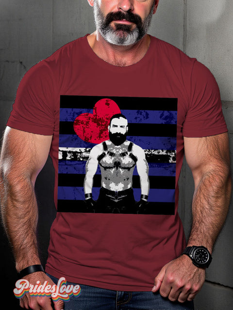 Men’s Hot Leather Daddy Muscle Bear Pride LGBT Gay Pride Art Casual Print T-shirt Maroon / S