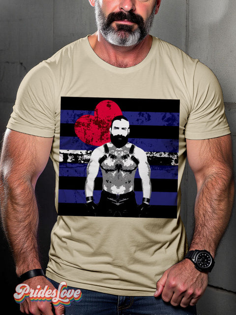 Men’s Hot Leather Daddy Muscle Bear Pride LGBT Gay Pride Art Casual Print T-shirt Sand / S