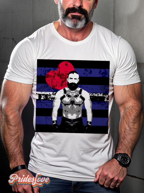 Men’s Hot Leather Daddy Muscle Bear Pride LGBT Gay Pride Art Casual Print T-shirt White / S