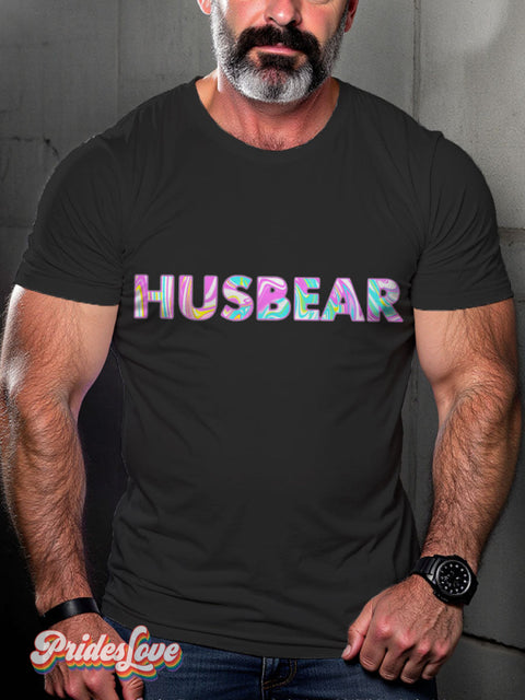 Men’s HUSBEAR In Psychedelic Colours Pride LGBT Gay Pride Art Casual Print T-shirt Black / S
