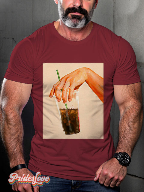 Men’s Iced Coffee Hand Pride Casual Print T-Shirt