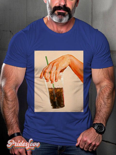 Men’s Iced Coffee Hand Pride Casual Print T-Shirt