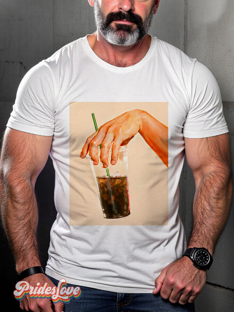 Men’s Iced Coffee Hand Pride Casual Print T-Shirt