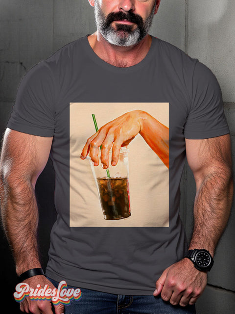 Men’s Iced Coffee Hand Pride Casual Print T-Shirt