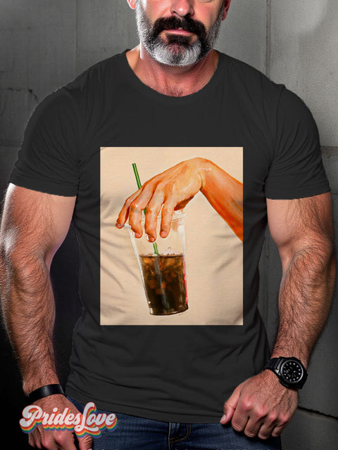 Men’s Iced Coffee Hand Pride Casual Print T-Shirt