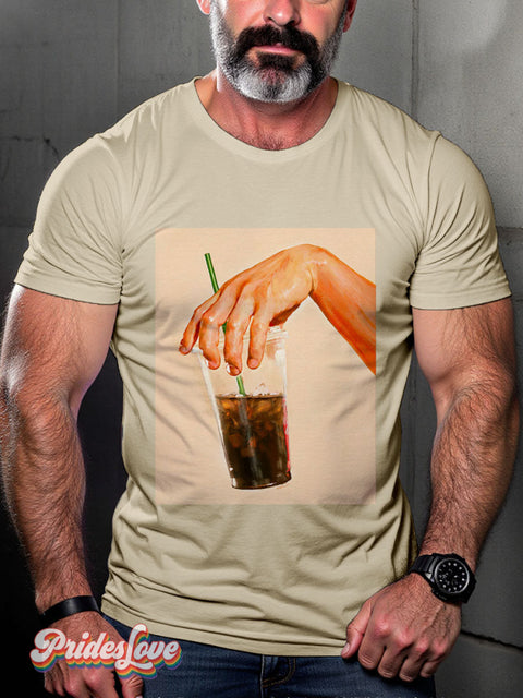 Men’s Iced Coffee Hand Pride Casual Print T-Shirt