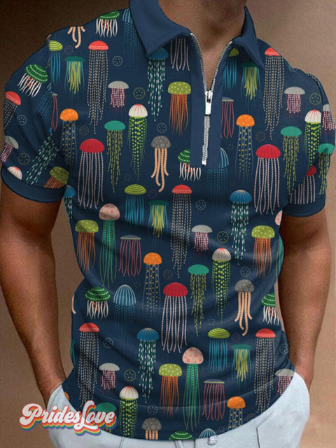 Men’s Jellyfish Pattern Polo Shirt Colorful / S