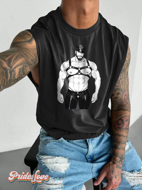 Men’s Leather Bear Gay Pride LGBT Gay Pride Art Wide Shoulder Vest Black / S