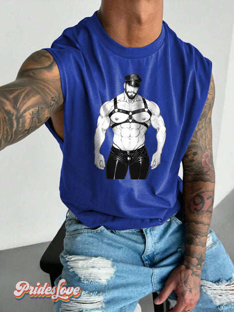 Men’s Leather Bear Gay Pride LGBT Gay Pride Art Wide Shoulder Vest Blue / S