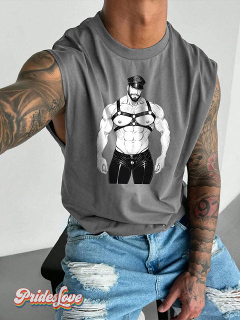 Men’s Leather Bear Gay Pride LGBT Gay Pride Art Wide Shoulder Vest Grey / S
