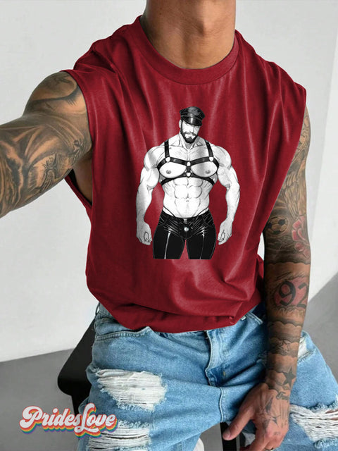 Men’s Leather Bear Gay Pride LGBT Gay Pride Art Wide Shoulder Vest Maroon / S