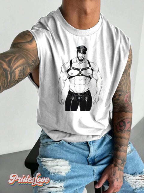 Men’s Leather Bear Gay Pride LGBT Gay Pride Art Wide Shoulder Vest White / S