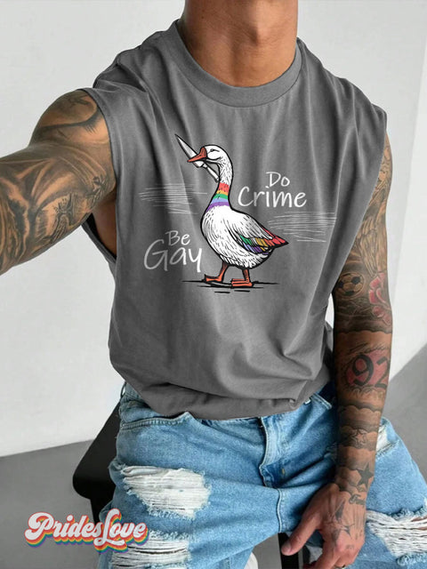 Men’s LGBT Be Gay Do Crime Casual Print Wide Shoulder Vest Grey / S