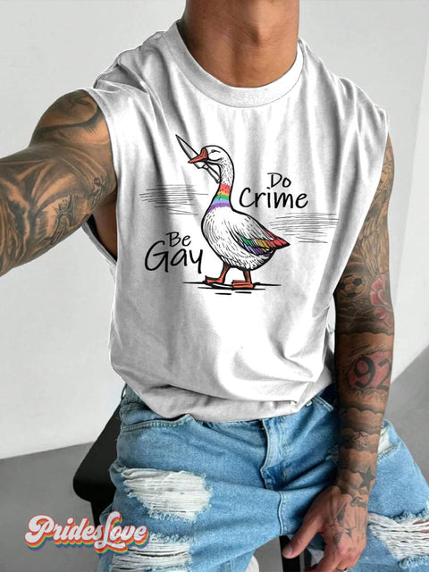 Men’s LGBT Be Gay Do Crime Casual Print Wide Shoulder Vest White / S
