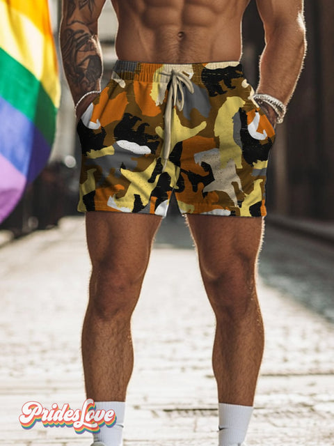 Men’s Lgbt Bear Camouflage Print Beach Shorts Multicolor / S