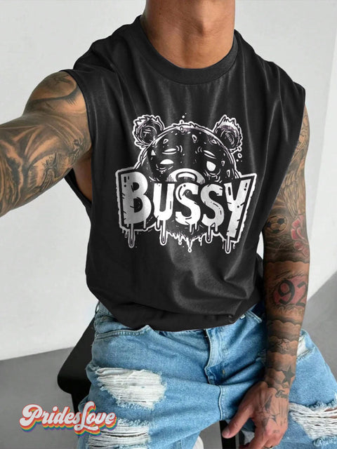 Men’s LGBT Bear Daring Drip ’Bussy’ Casual Print Wide Shoulder Vest Black / S