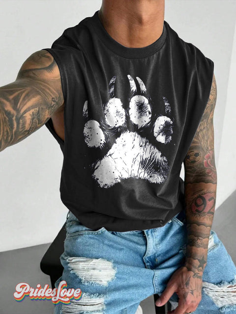 Men’s LGBT Bear Paw Casual Print Wide Shoulder Vest Black / S