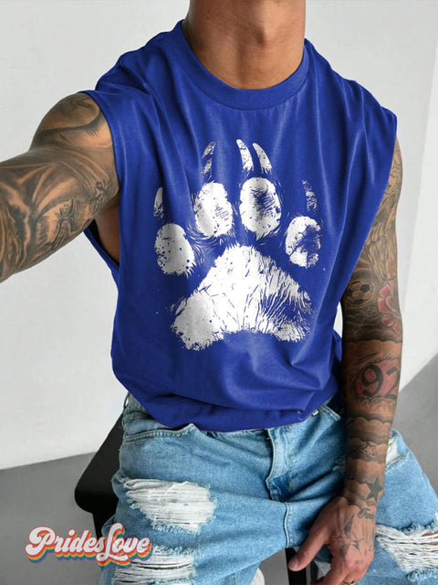 Men’s LGBT Bear Paw Casual Print Wide Shoulder Vest Blue / S