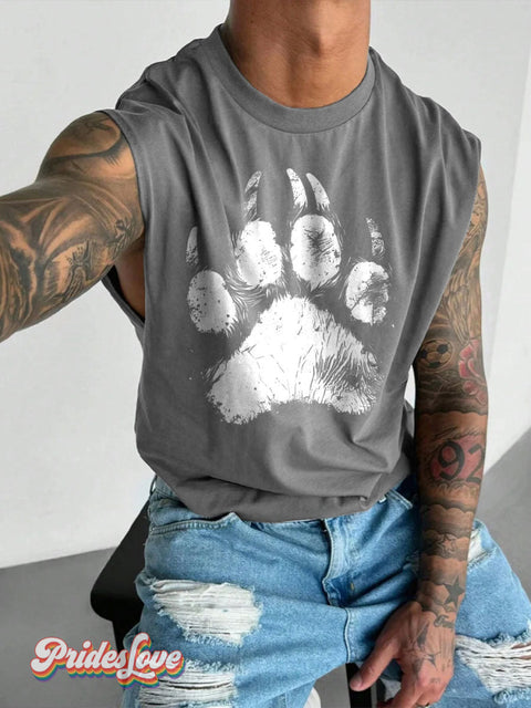 Men’s LGBT Bear Paw Casual Print Wide Shoulder Vest Grey / S
