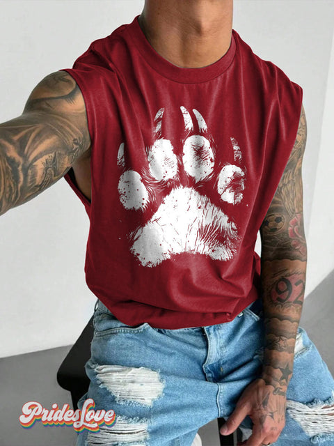 Men’s LGBT Bear Paw Casual Print Wide Shoulder Vest Maroon / S
