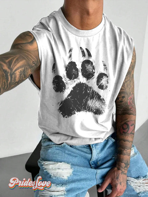 Men’s LGBT Bear Paw Casual Print Wide Shoulder Vest White / S