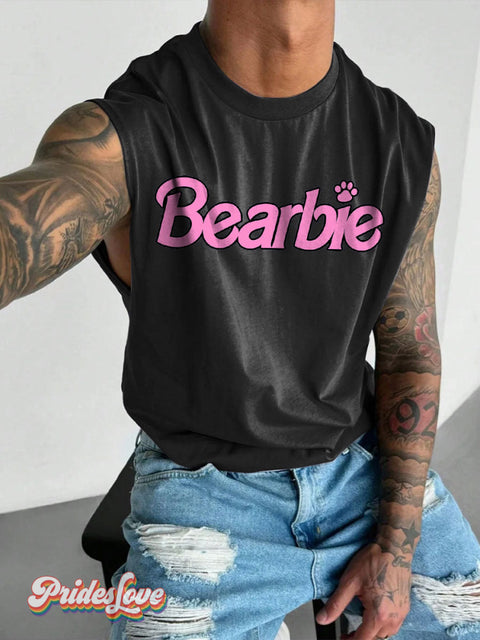 Men’s LGBT Bearbie Casual Print Wide Shoulder Vest Black / S
