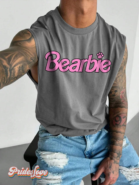 Men’s LGBT Bearbie Casual Print Wide Shoulder Vest Grey / S