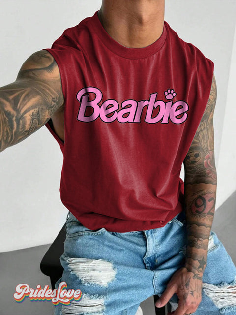 Men’s LGBT Bearbie Casual Print Wide Shoulder Vest Maroon / S