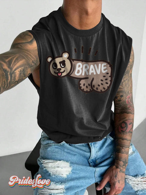 Men’s LGBT BRAVE Casual Print Wide Shoulder Vest Black / S