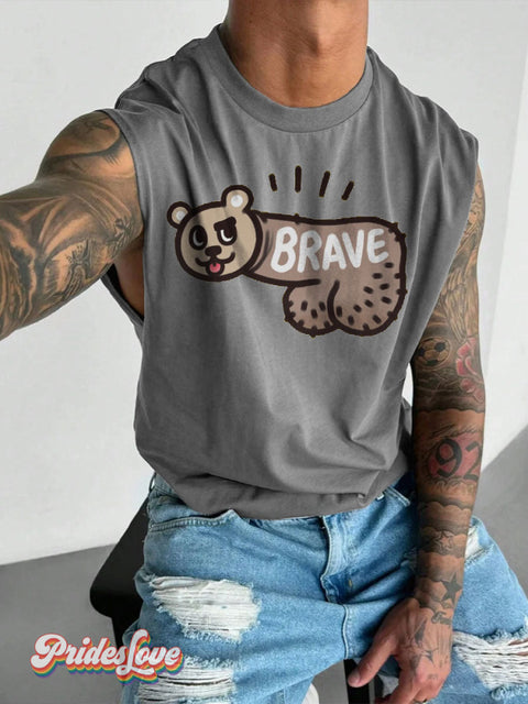 Men’s LGBT BRAVE Casual Print Wide Shoulder Vest Grey / S