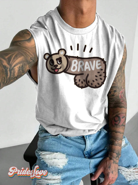 Men’s LGBT BRAVE Casual Print Wide Shoulder Vest White / S