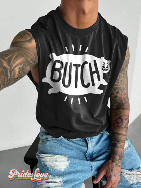 Men’s LGBT BUTCH Bear Casual Print Wide Shoulder Vest Black / S