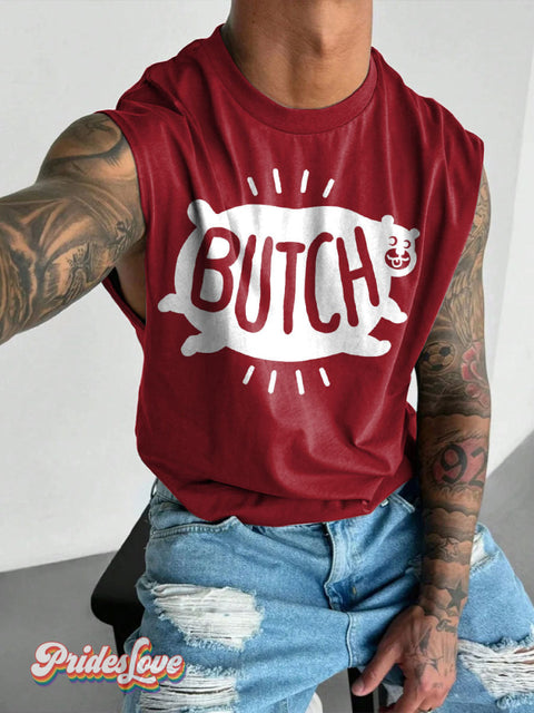 Men’s LGBT BUTCH Bear Casual Print Wide Shoulder Vest Maroon / S
