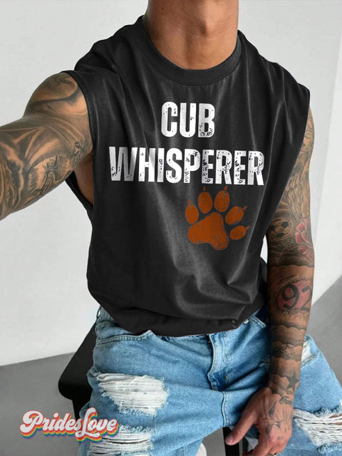 Men’s LGBT Cub Whisperer Gay Bear Casual Print Wide Shoulder Vest Black / S